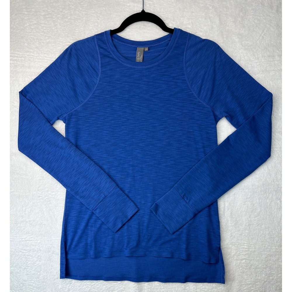 Sweaty Betty Long Sleeve Top Womens Small Blue Thumbhole Slub Knit High Low